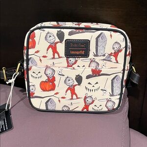 Loungefly Halloween Themed Crossbody Bag with Red and Black Accents